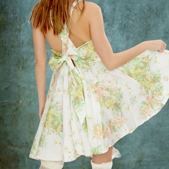 FREE PEOPLE Let The Sunshine In Cotton Strappy Sleeveless Back-Tie MiniDress NWT - Picture 3 of 15